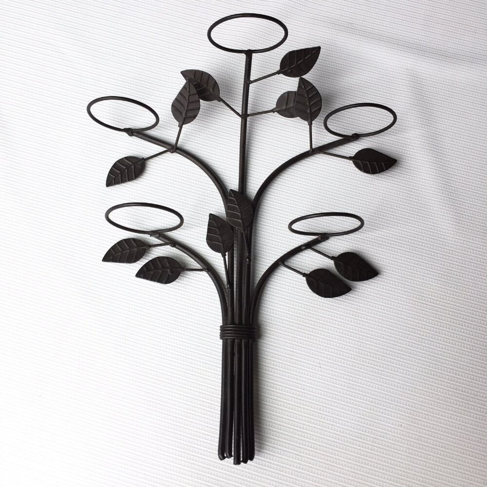 Metal Wall Sconce Candle Holder Hanging Plant Vines Leaves Art Bronze Tone Decor